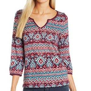 LUCKY BRAND Ikat Boho Peasant Cotton Modal Top